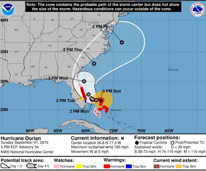 5 pm Sunday Advisory Revised track